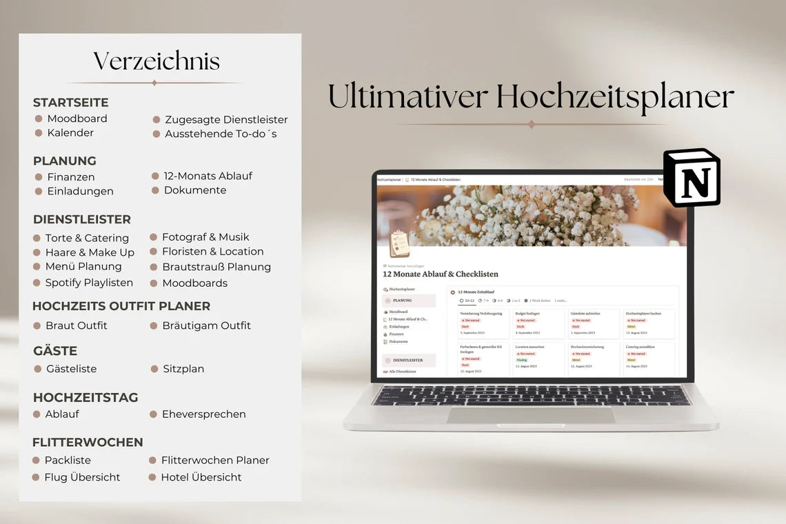 💍 Ultimativer Hochzeitsplaner – All-in-One Notion Template